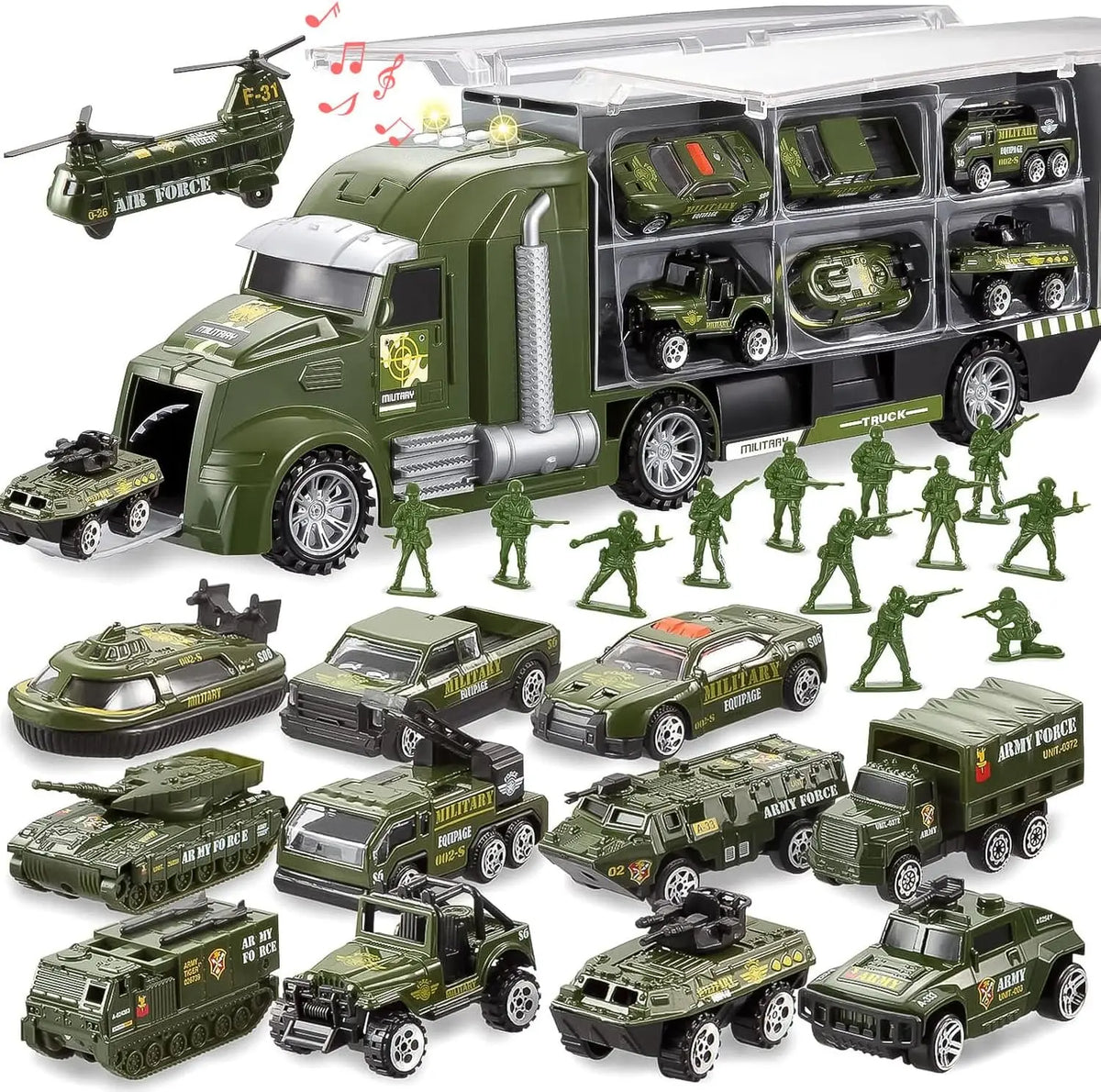 Joyfy Military Carrier Truck Toy Set With Soldiers And Tanks