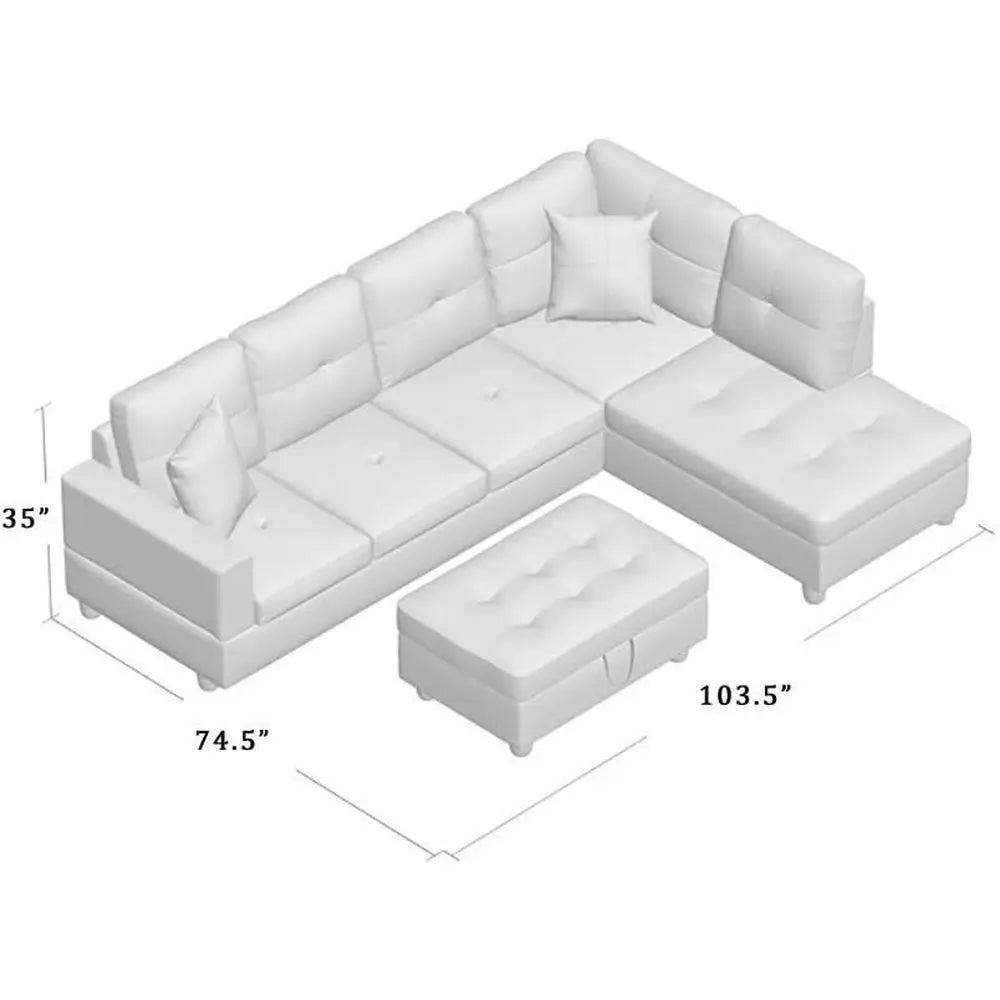 Living Room Sofa Set With L Shape Couch Ottoman Pillows