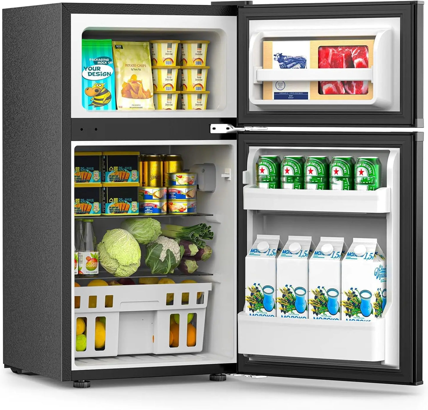 XMSJ Double Door Compact Refrigerator With Freezer For Bedroom