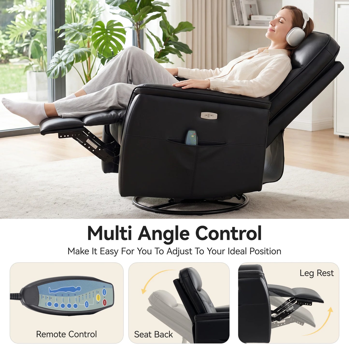 Kerdom PU Leather Power Lift Recliner With Vibration Massage