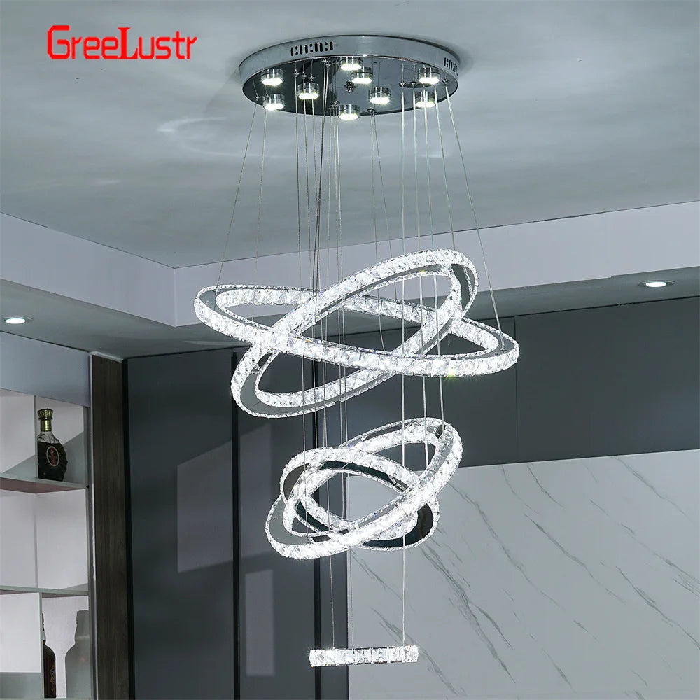 GreeLustr Adjustable Crystal Ring Led Pendant Light Fixture