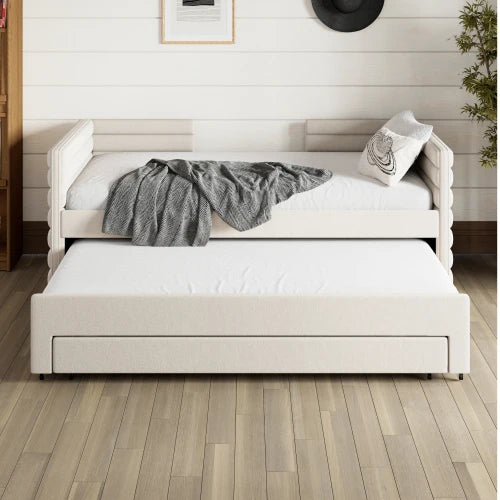 Modern Upholstered Daybed With Trundle And Three Storage Drawers