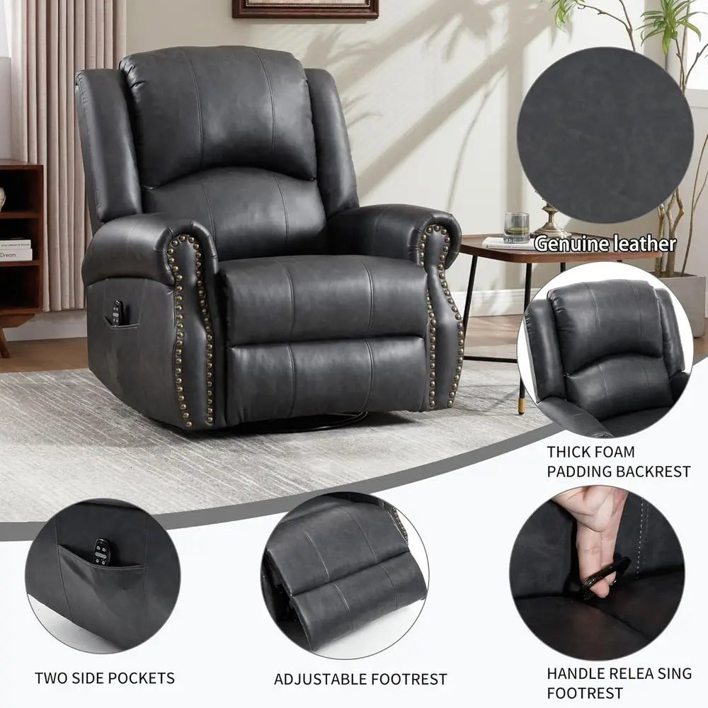 Breathable Leather Swivel Rocking Recliner Chair With Heat Massage