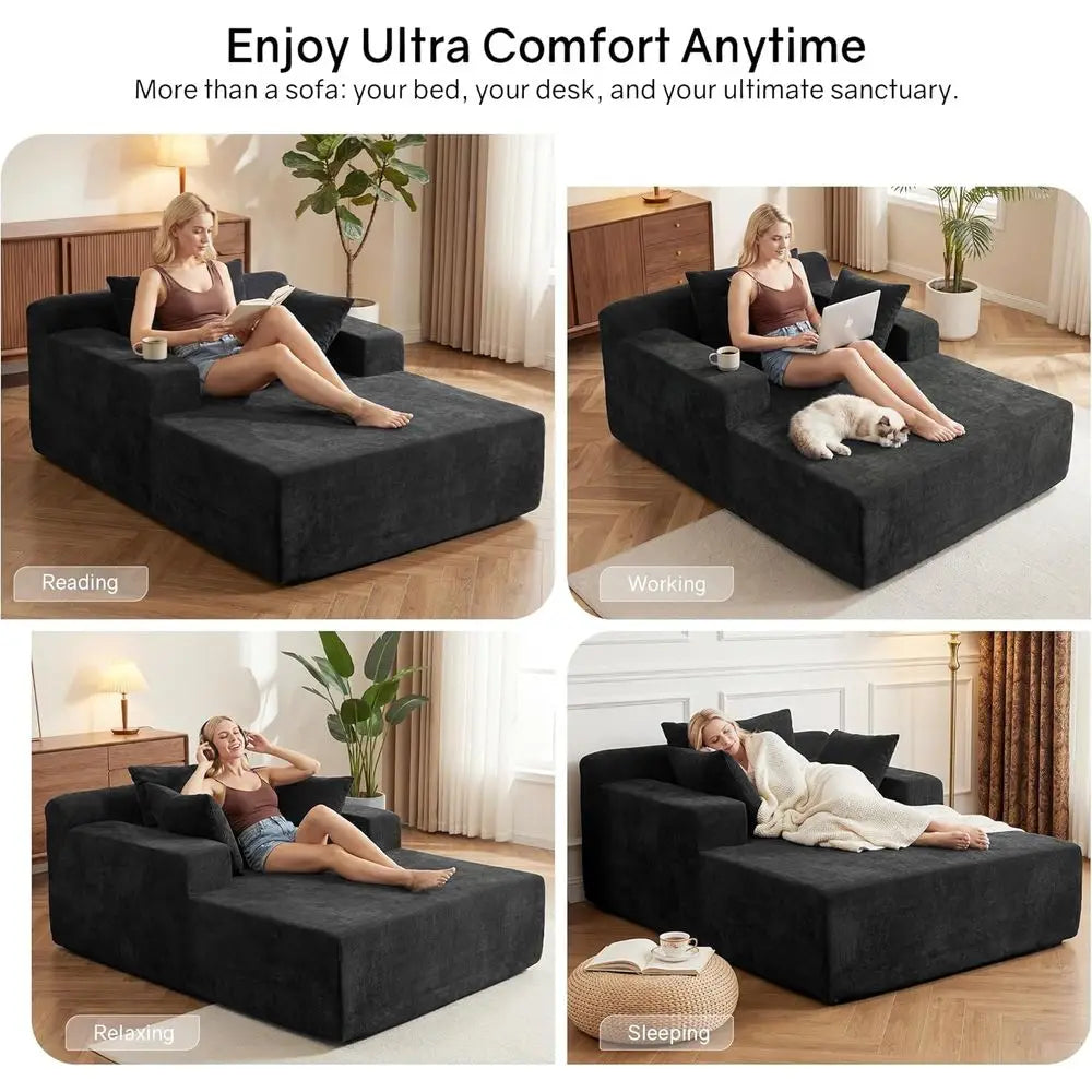 Chenille Cloud Chaise Lounge Chair With Pillows For Living Room