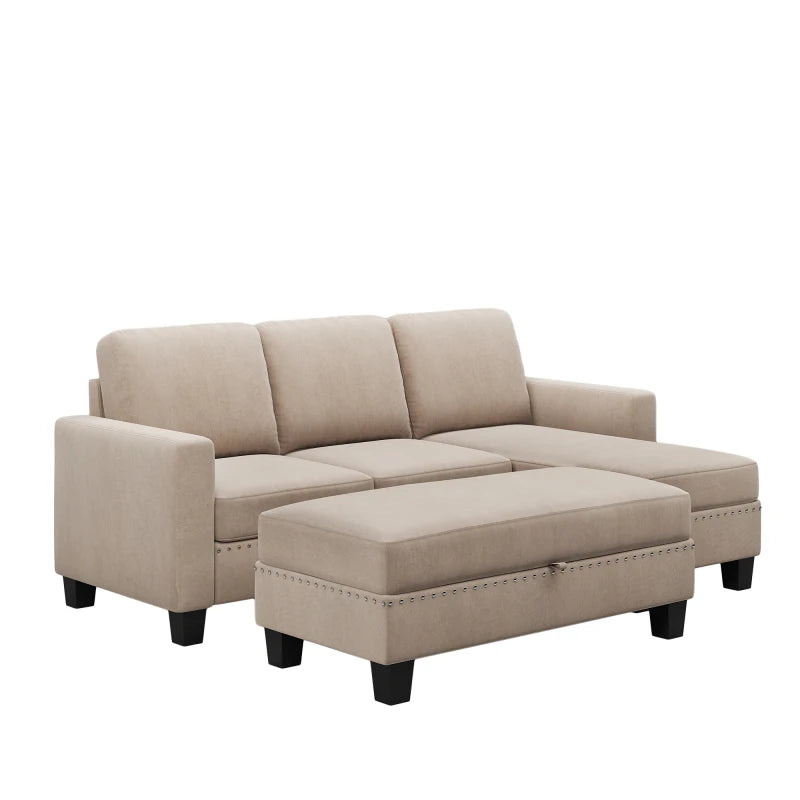 Reversible Sectional Sofa With Storage Chaise Three Piece Set Nailhead Linen