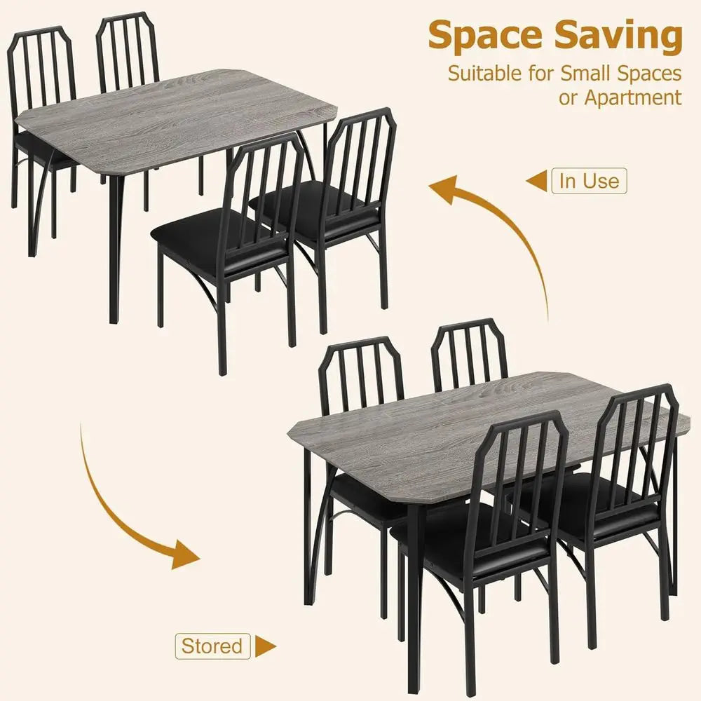 Ticify Chamfered Dining Table Set With Leather Upholstered Chairs