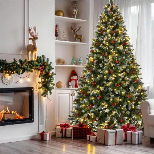 Pre Lit Pre Decorated Flocked Christmas Tree With Pine Cones