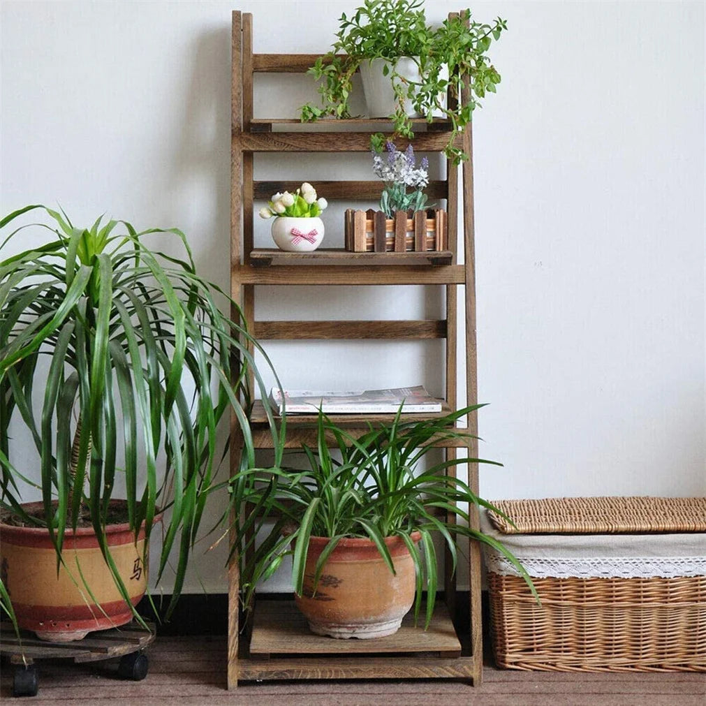 Folding Wooden 4 Tier Ladder Shelf Storage Bookcase