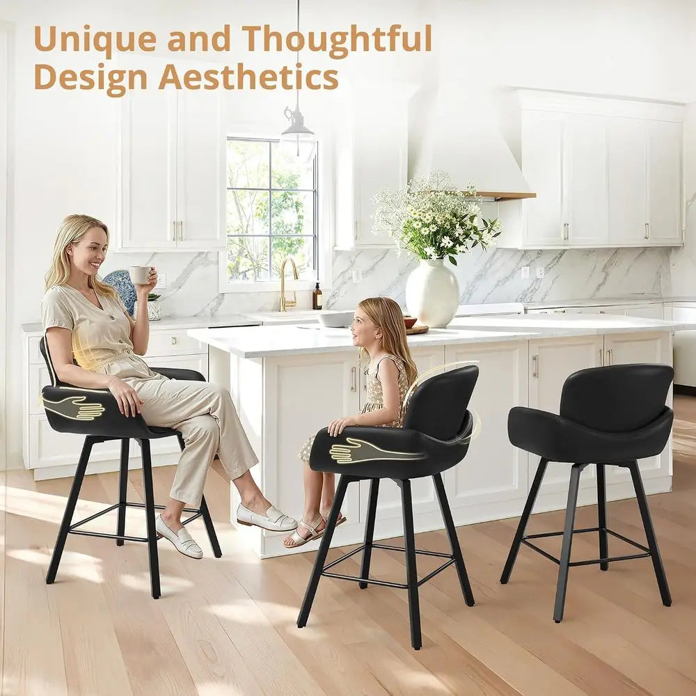 Four Swivel Upholstered Counter Height Bar Stools with Arms and Backrests