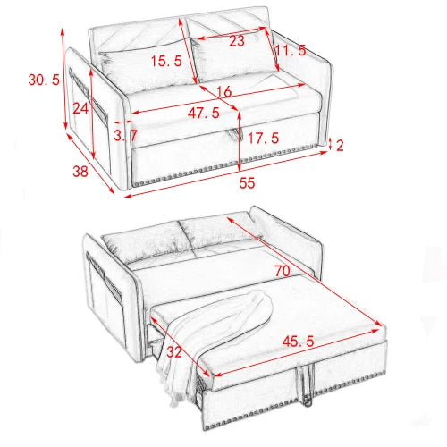 3 In 1 Convertible Sleeper Futon Sofa Bed Loveseat