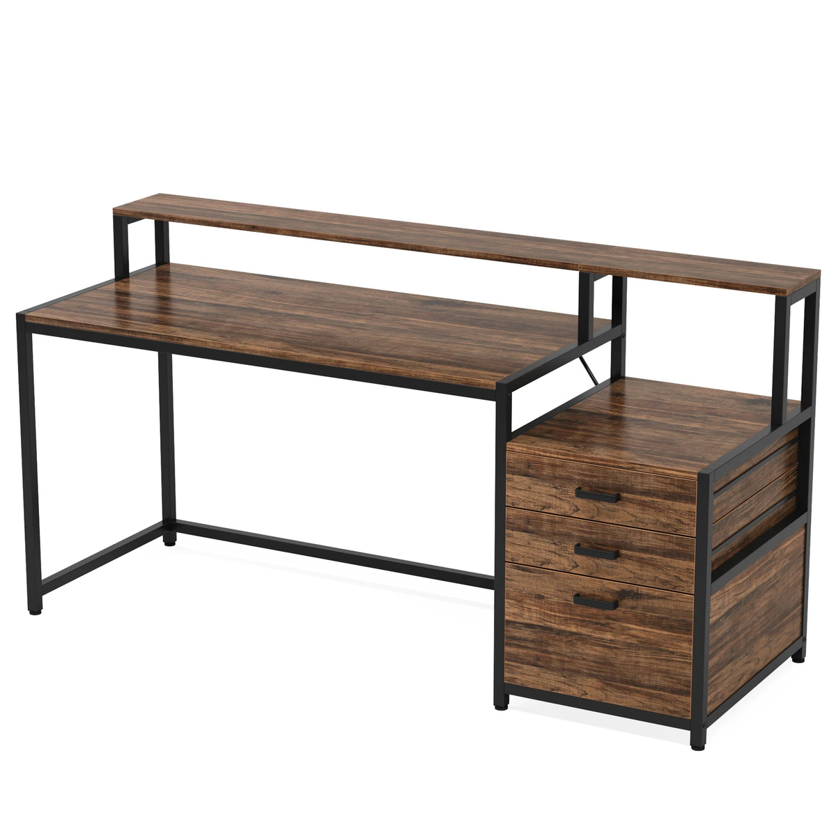 Tribesigns Computer Desk With Three Drawers Industrial Wood Workstation