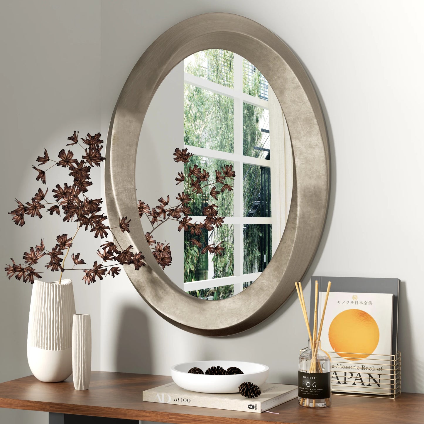 Oval Beveled Edge Baroque Mirror For Bathroom Vanity