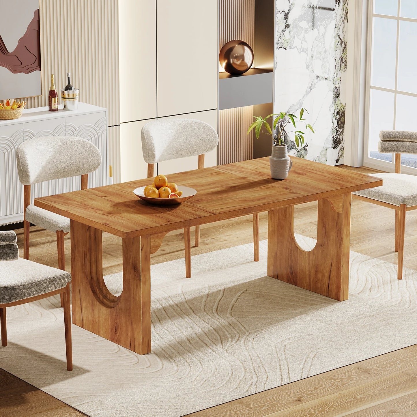 LITTLE TREE Modern Dining Table With Wood Pedestal Base