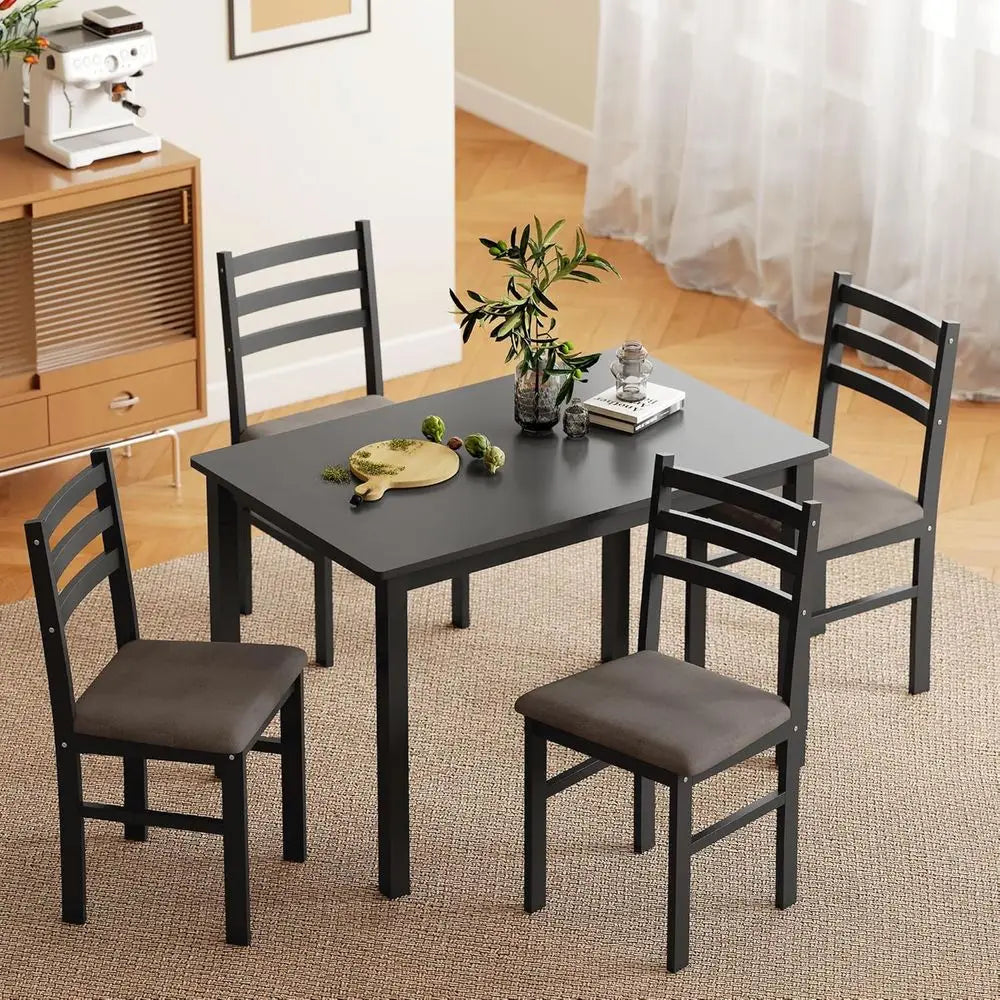 Ticify Armhouse Five Piece Solid Wood Dining Table Set Chairs