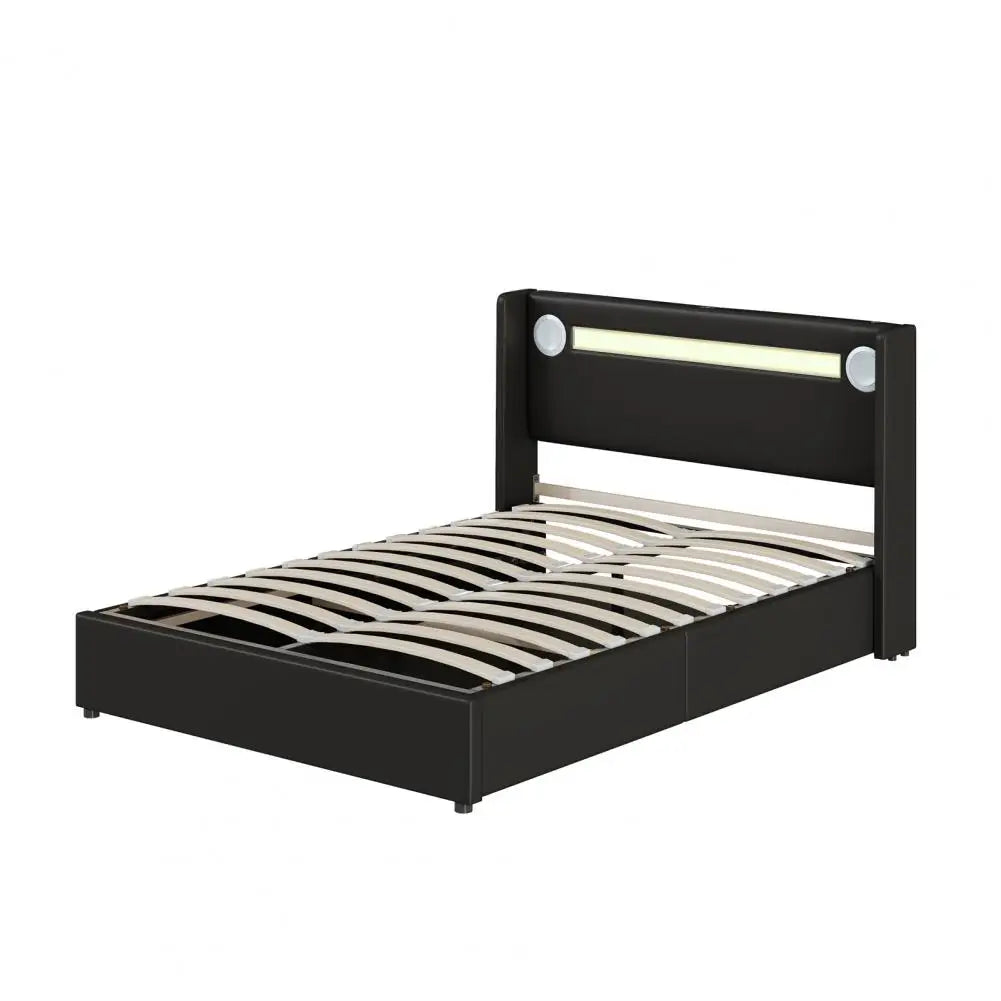 Bunk Bed With Mattress LED Light Strip Bluetooth USB Charging
