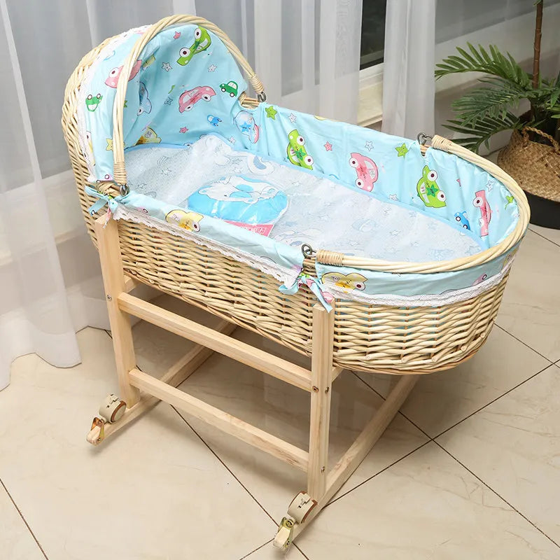 Rattan Baby Basket Portable Cradle for Newborns Foldable and Lightweight