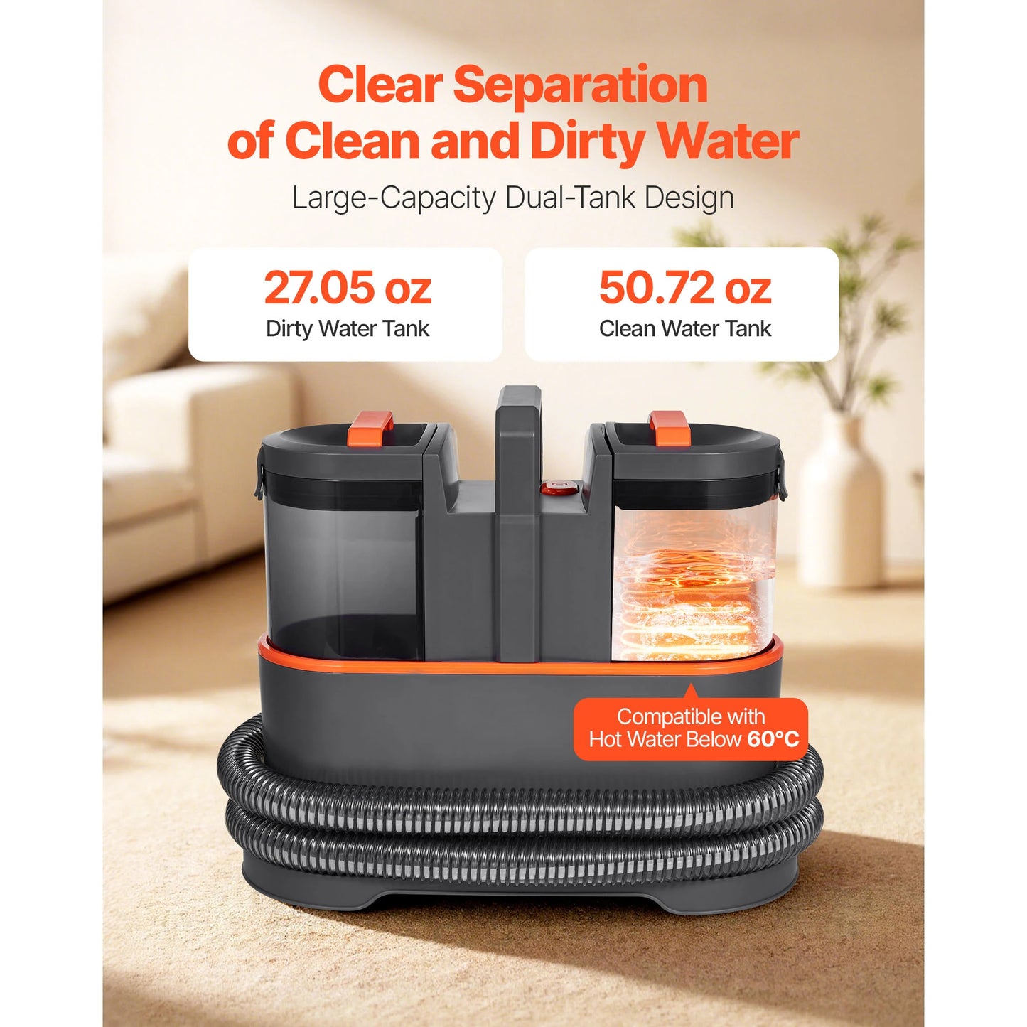Carpet Cleaner Handheld Extractor With Dual Water Tanks For Rug