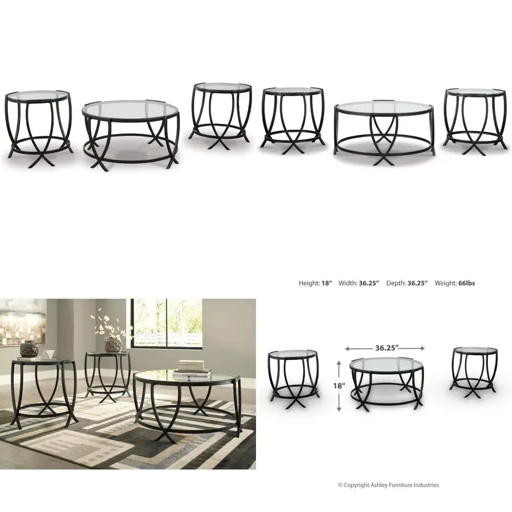 Contemporary Round Glass Top Coffee And End Table Set