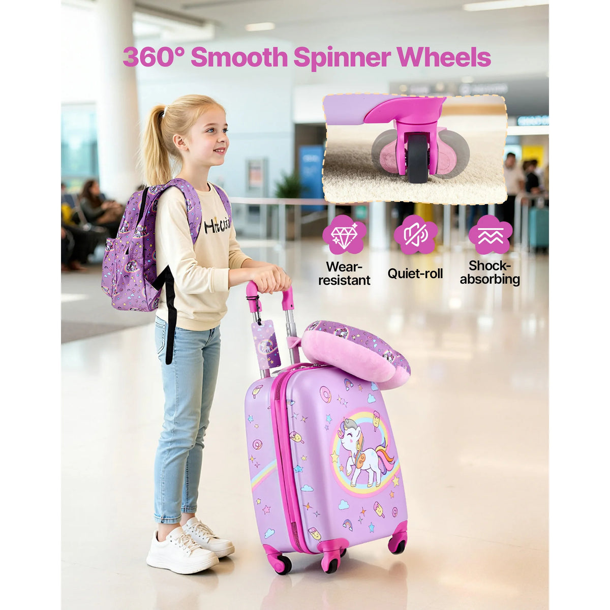 SucceBuy Kids Luggage Set With Backpack And Travel Pillow