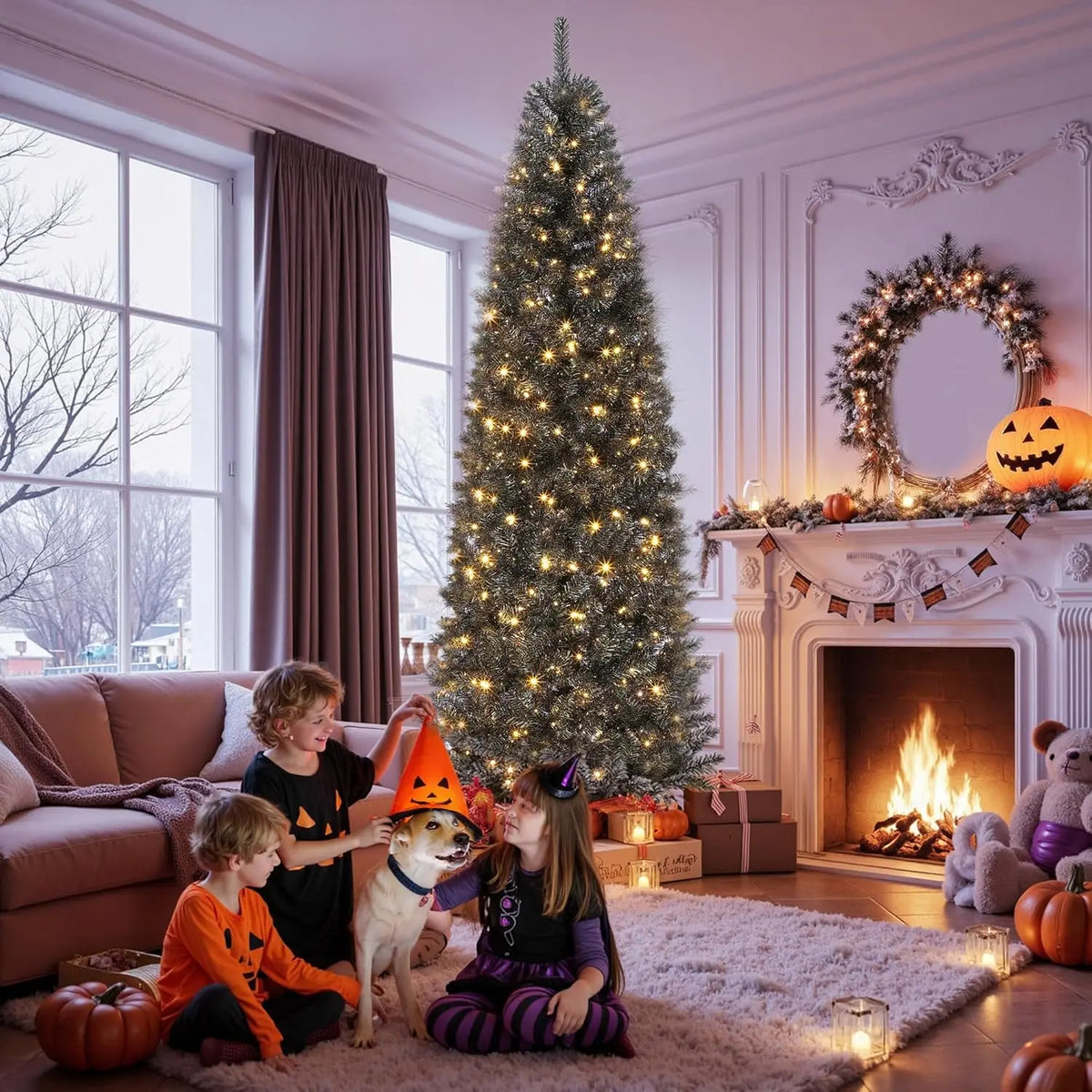 HiMISS Artificial Halloween Christmas Tree With Sturdy Metal Stand
