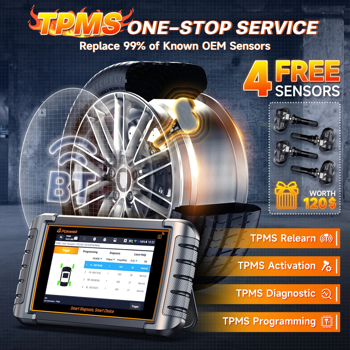 FOXWELL NT809TS TPMS Programming Tool All Systems Diagnostic Scanner