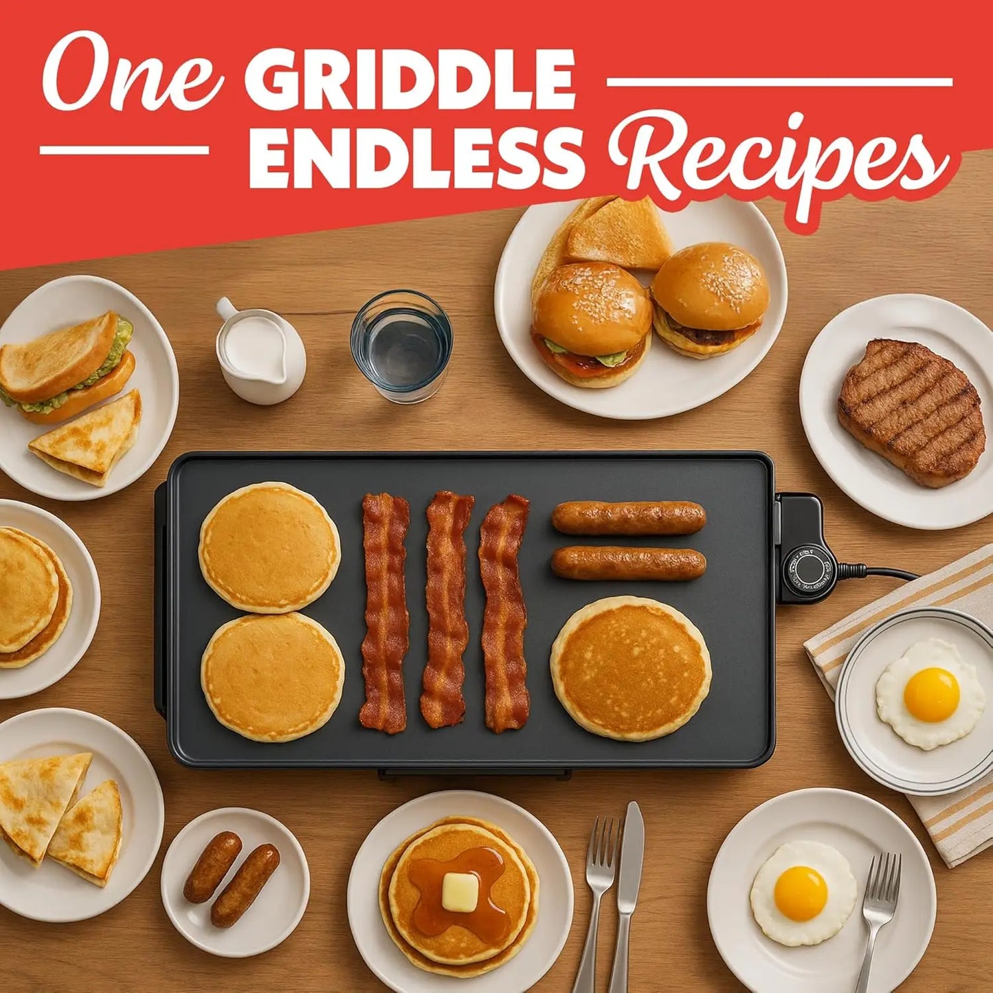 XMSJ 1700W Electric Griddle Pan With Nonstick Ceramic Surface