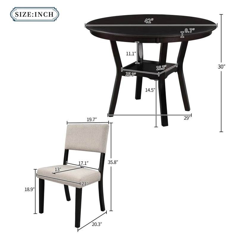 Classic 5 Piece Dining Set Round Table With Padded Chairs