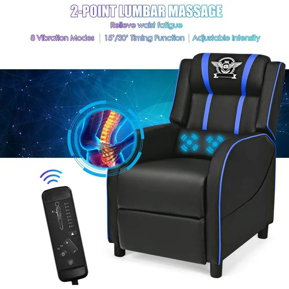 Gaming Recliner Chair With Massage Remote Control Ergonomic PU Leather