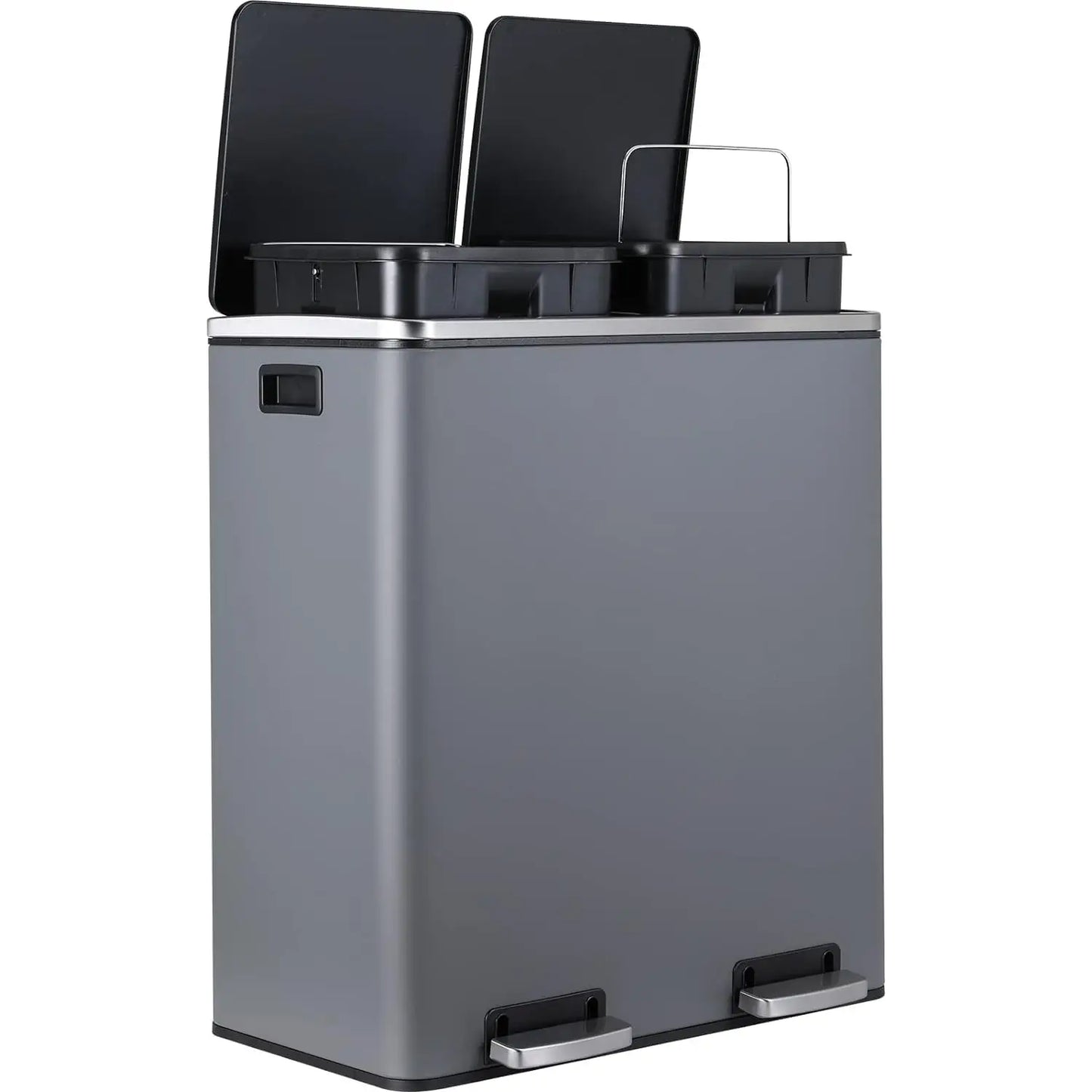 Stainless Steel Kitchen Trash Can Dual Recycling Bin With Soft Close Lid