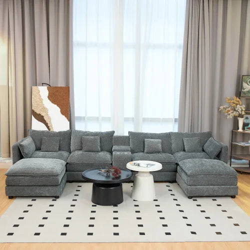 U Shaped Cloud Sofa With Storage Box And Cup Holder