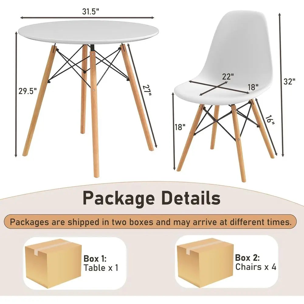 Ticify Round Dining Table Set For 4 With Ergonomic Chairs And Solid Wood Legs