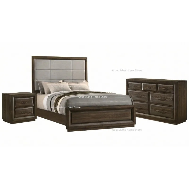 Modern Wooden Bedroom Furniture Set With Bed Wardrobe Nightstand