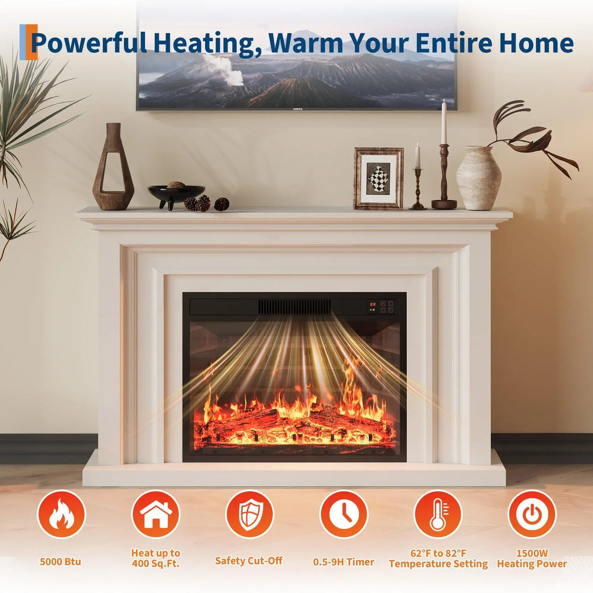 Adoolla Wall Mounted Electric Fireplace Heater With Remote Control