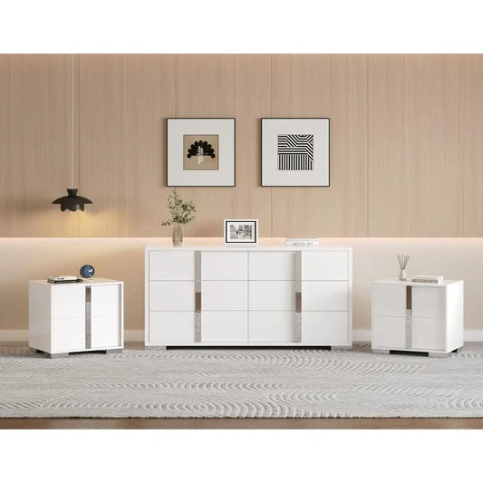 White 3 Piece Bedroom Set With Nightstands And Dresser