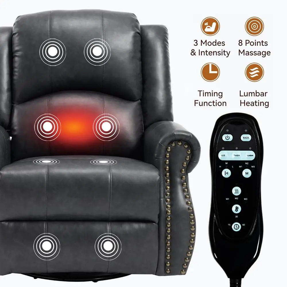 Breathable Leather Swivel Rocking Recliner Chair With Heat Massage