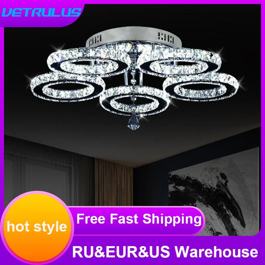 Vetrulus Modern K9 Crystal Led Ring Ceiling Chandelier